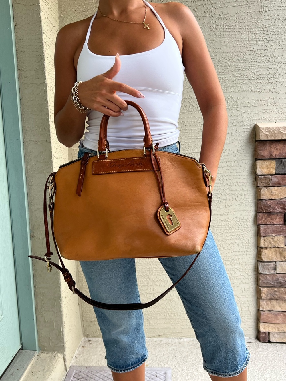 Vintage Dooney & Bourke Florentine Vacchetta Leather Satchel